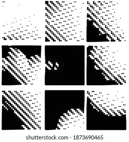 Ink Print Distress Background . Halftone Dots Grunge Texture. Black and white illustration.