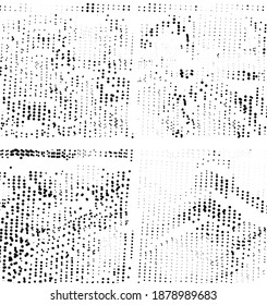 Ink Print Distress Background . Halftone Dots Grunge Texture. Black and white illustration