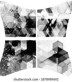 Ink Print Distress Background . Halftone Dots Grunge Texture. Black and white illustration