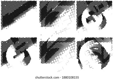 Fondo de la presión de impresión de tinta . Los puntos de semitono borran la textura. Ilustración en blanco y negro.