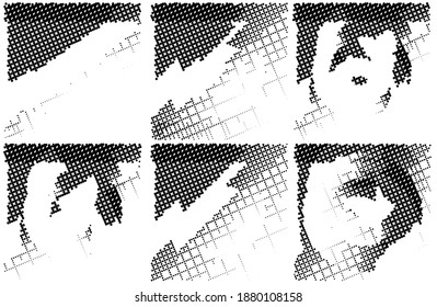 Fondo de la presión de impresión de tinta . Los puntos de semitono borran la textura. Ilustración en blanco y negro.