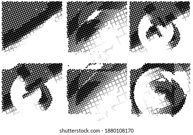 Fondo de la presión de impresión de tinta . Los puntos de semitono borran la textura. Ilustración en blanco y negro.