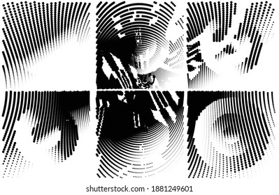 Ink Print Distress Background . Halftone Dots Grunge Texture. Black and white illustration.
