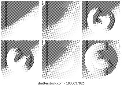 Ink Print Distress Background . Halftone Dots Grunge Texture. Black and white illustration.
