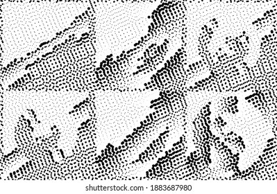 Ink Print Distress Background . Halftone Dots Grunge Texture. Black and white illustration.