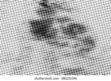  Ink Print Distress Background . Halftone Dots Grunge Texture. Vector. Black and white illustration.