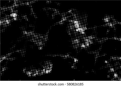  Ink Print Distress Background . Halftone Dots Grunge Texture. Vector. Black and white artistic illustration.