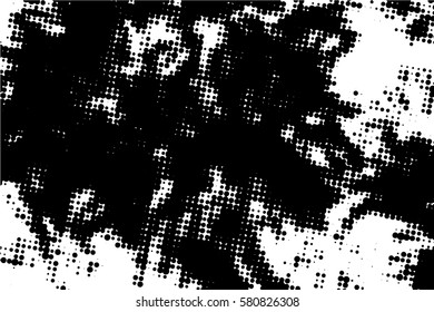  Ink Print Distress Background . Halftone Dots Grunge Texture. Vector. Black and white artistic illustration.