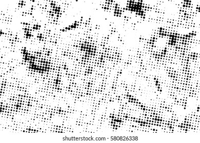  Ink Print Distress Background . Halftone Dots Grunge Texture. Vector. Black and white artistic illustration.