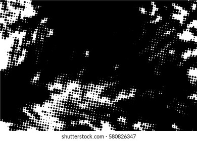  Ink Print Distress Background . Halftone Dots Grunge Texture. Vector. Black and white artistic illustration.