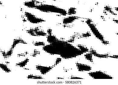  Ink Print Distress Background . Halftone Dots Grunge Texture. Vector. Black and white artistic illustration.