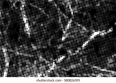  Ink Print Distress Background . Halftone Dots Grunge Texture. Vector. Black and white artistic illustration.