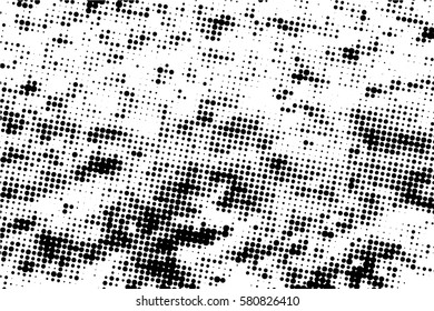  Ink Print Distress Background . Halftone Dots Grunge Texture. Vector. Black and white artistic illustration.