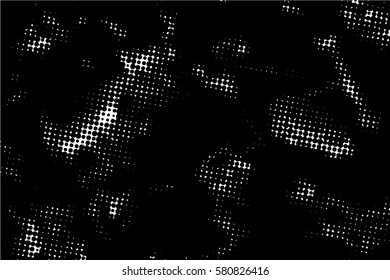  Ink Print Distress Background . Halftone Dots Grunge Texture. Vector. Black and white artistic illustration.