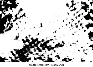  Ink Print Distress Background . Halftone Dots Grunge Texture. Vector. Black and white artistic illustration.