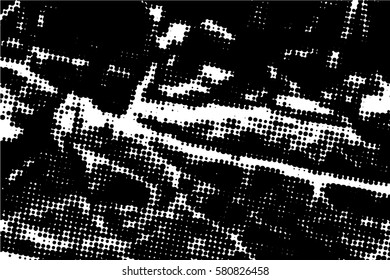  Ink Print Distress Background . Halftone Dots Grunge Texture. Vector. Black and white artistic illustration.