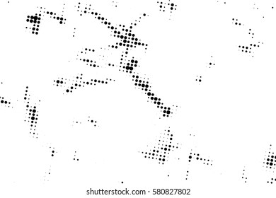  Ink Print Distress Background . Halftone Dots Grunge Texture. Vector. Black and white artistic illustration.