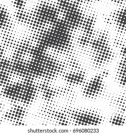 Ink Print Distress Background . Halftone Dots Grunge Texture. Black and white illustration.