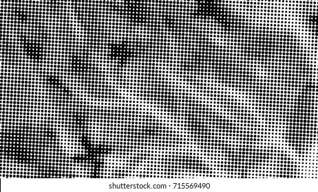 Ink Print Distress Background . Halftone Dots Grunge Texture. Black and white illustration. vector