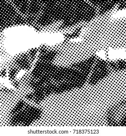 Ink Print Distress Background . Halftone Dots Grunge Texture. Black and white vector illustration.