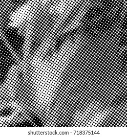 Ink Print Distress Background . Halftone Dots Grunge Texture. Black and white vector illustration.
