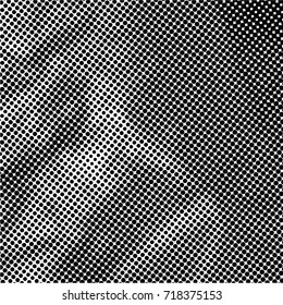 Ink Print Distress Background . Halftone Dots Grunge Texture. Black and white vector illustration.