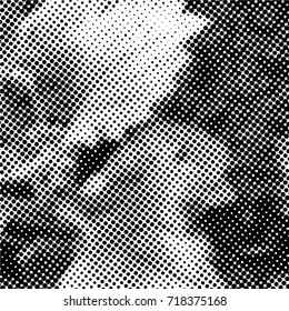 Ink Print Distress Background . Halftone Dots Grunge Texture. Black and white vector illustration.