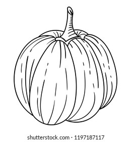 Ink Pumpkin Isolated on White Background. Hand Drawn Sketch. Vector illustration for Halloween or Thanksgiving. Engraving Retro Style
