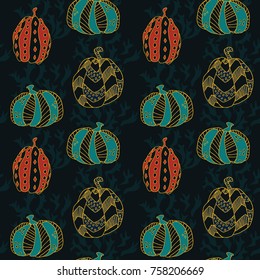 Ink pumpkin pattern. Vectored ink painting. 