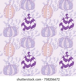 Ink pumpkin pattern. Vectored ink painting. 