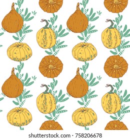 Ink pumpkin pattern. Vectored ink painting. 