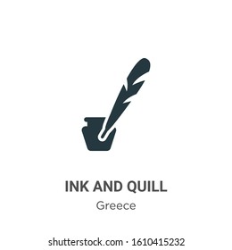 Ink and quill glyph icon vector on white background. Flat vector ink and quill icon symbol sign from modern greece collection for mobile concept and web apps design.