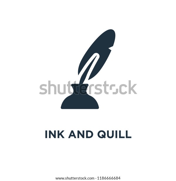 Ink and Quill icon. Black filled vector\
illustration. Ink and Quill symbol on white background. Can be used\
in web and mobile.