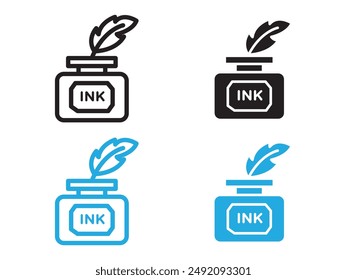 Ink and quill icon black and white vector outline sign