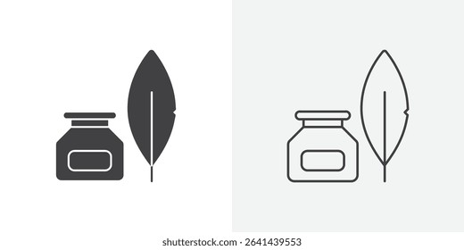 Ink and quill icon Line graphics illustration