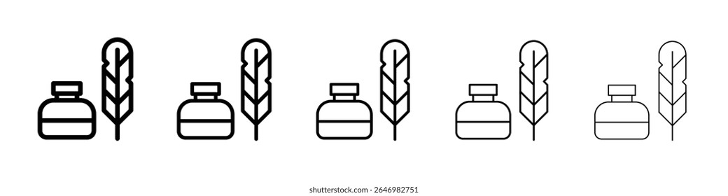 Ink and quill icon thin flat outline style vector sign