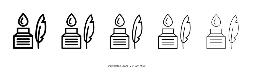 Ink and quill icon thin line outline set or collection