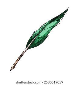 Pluma de pluma de tinta dibujada a mano. Caligrafía de plumas, pergamino de inmersión, manuscrito de desplazamiento Pluma de tinta Pluma Vector boceto. ilustración a color aislado