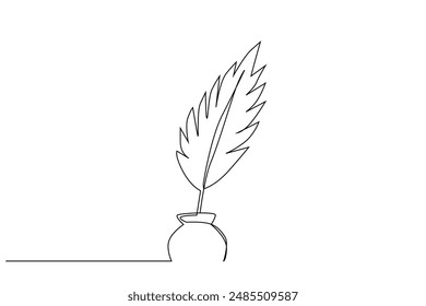 ink quill pen vintage retro object one line art design vector