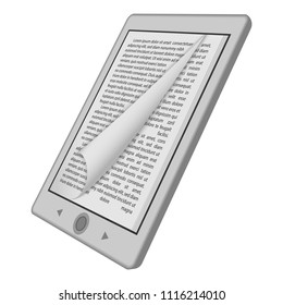 Ink reader tablet mockup. Realistic illustration of ink reader tablet vector mockup for web design isolated on white background