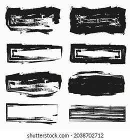 Ink rectangle icon. Black paint brush geometric figure. Sketch concept. Stamp texture. Vector illustration. Stock image. EPS 10. 