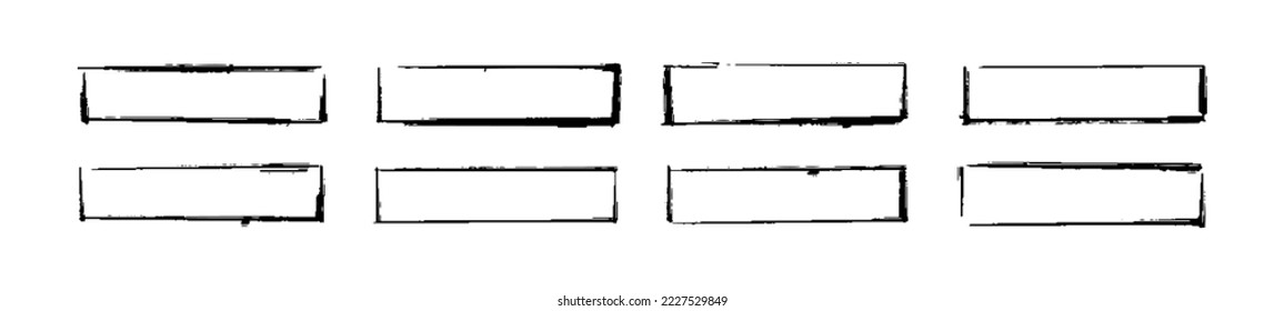 Ink rectangle lines frame collection bundle elements. Grunge border decoration vector illustration.