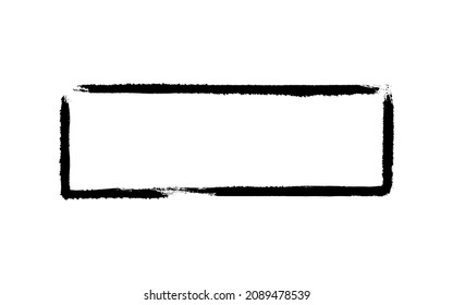 Ink rectangle stamp. Grunge empty black frame. Square border. Rubber stamp imprint. Vector illustration isolated on white background.