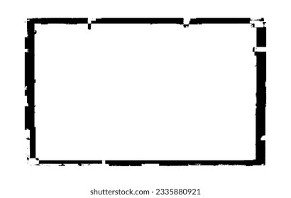 Ink rectangle stamp. Grunge empty black frame. Square border. Rubber stamp imprint. Vector illustration isolated on white background