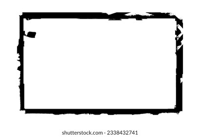 Ink rectangle stamp. Grunge empty black frame. Square border. Rubber stamp imprint. Vector illustration isolated on white background