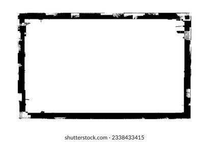 Ink rectangle stamp. Grunge empty black frame. Square border. Rubber stamp imprint. Vector illustration isolated on white background