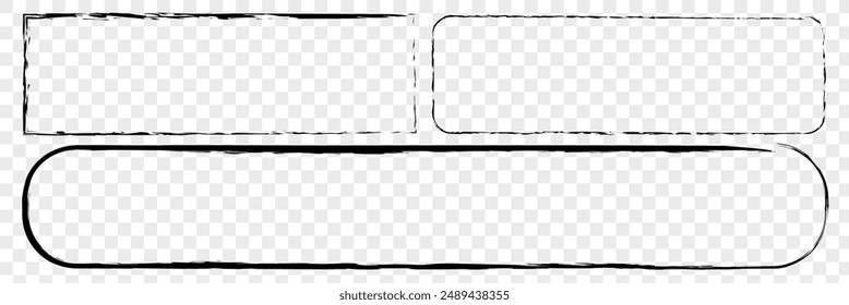 Ink rectangle stamp. Grunge empty black frame. Square border. Rubber stamp imprint. Vector illustration isolated on white background. Black Brush painted ink stamp frame.