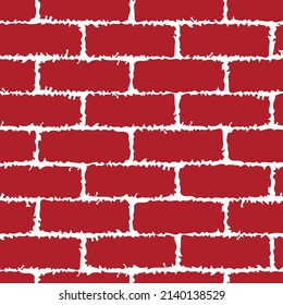 Ink red brick wall. Monochrome seamless pattern. Vector simple flat graphic hand drawn illustration. Texture.