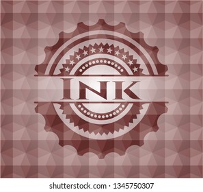 Ink red emblem with geometric background. Seamless.