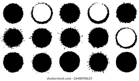 Ink ring stamp icons - black circle brush stroke silhouette pack - scalable vector elements for branding, packaging, or print design